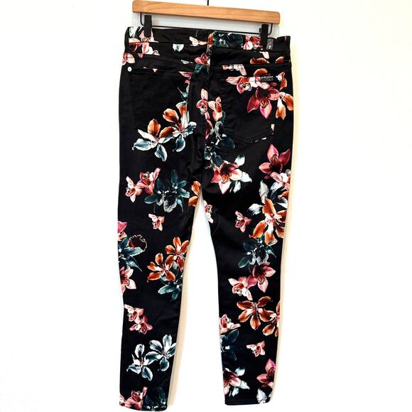 7 for all Mankind Black Tropical Floral Print Skinny Jeans Size 30 - Picture 4 of 9